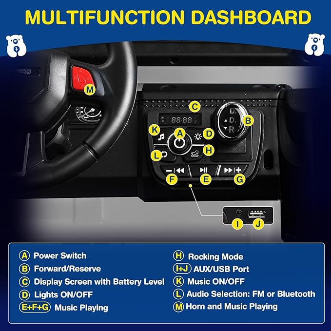 L8 2 Seater Ride On Car, 12V Kids Electric Car w/Remote Control, 4-Wheel Suspension, Bluetooth Speaker, Multi Music Modes, 3 Speeds, LED Lights, Xmas & Birthday Gift Ideas for Kids Ages 3+