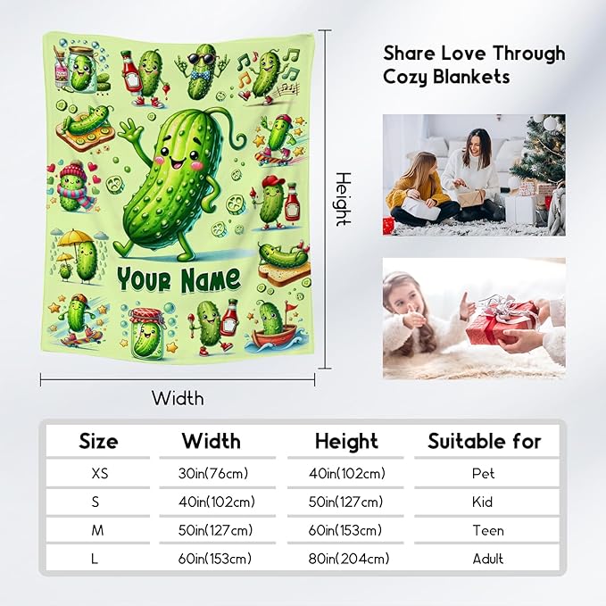 Girls Blankets Pickle Blanket Gifts for Pickle Lovers Kids Boys, Custom Name Throw, Personalized Soft Fleece Toddlers Throw for Decoration, 30"x40"