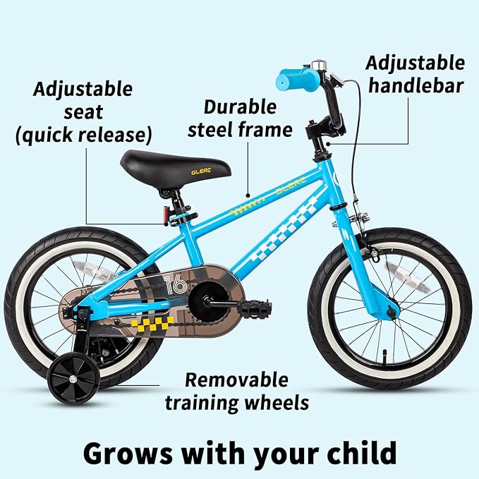 Glerc NuNu 12 14 16 Inch Kids Bike BMX Style for 2-8 Years Old Boys Girls, Toddler Bicycles with Training Wheels & Coaster Brake, Multiple Colors