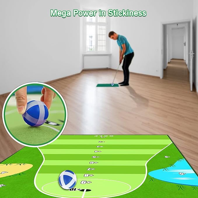 Dollox Golf Chipping Game Set with Hitting Mat – Indoor & Outdoor Practice Kit for Adults & Kids, Family Golf Game with 20 Sticky Balls (No Club)