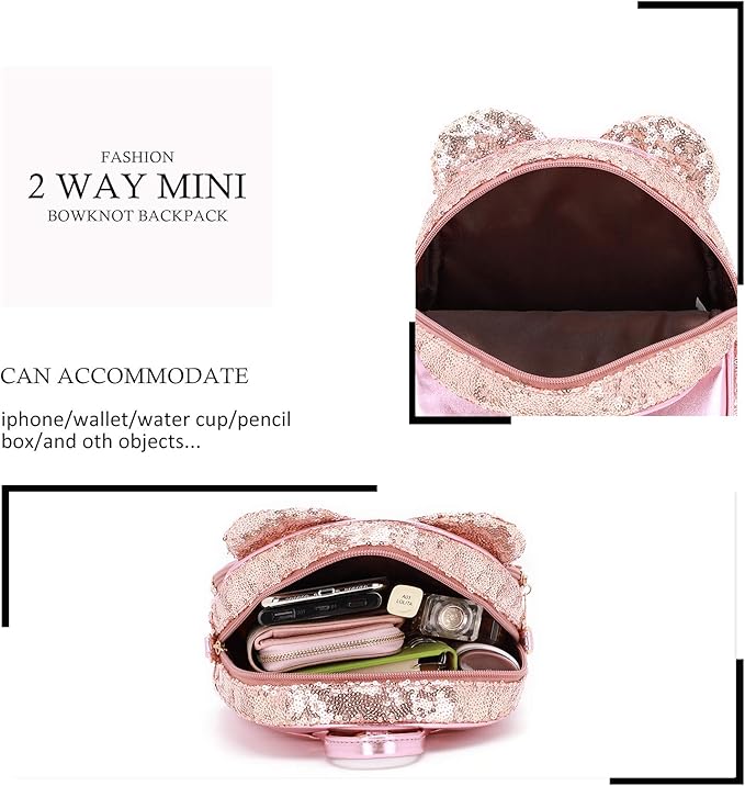 KL928 Girls Mini Backpack Bowknot Polka Dot Cute Small Daypacks Convertible Shoulder Bag Purse for Women