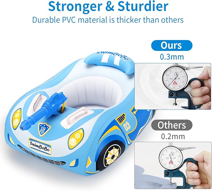 Swimbobo Toddler Pool Float with Seat Boat Inflatable Ride-on Airplane Pirates Sharks Car for Kids Outdoor Toys