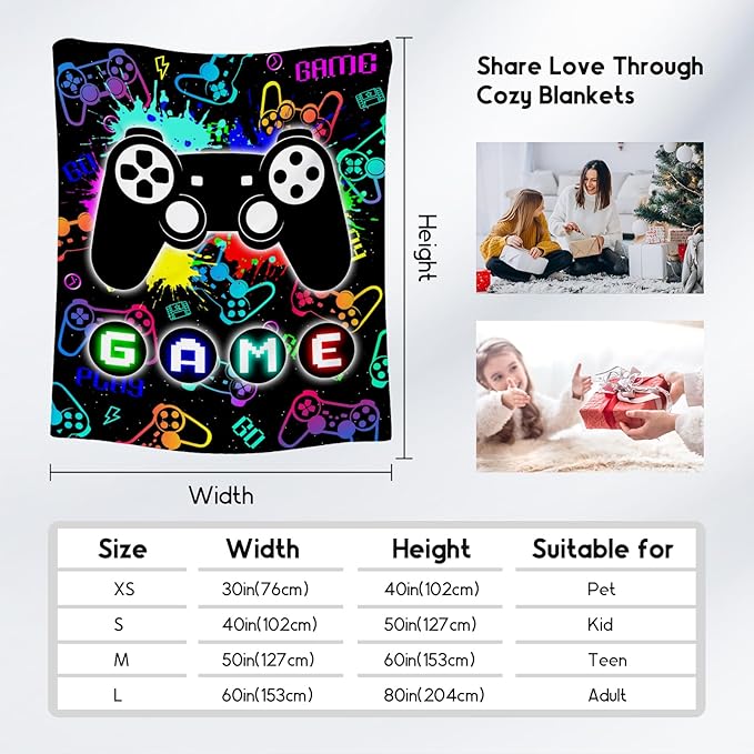 UNIKITTY Kids Blankets for Boys, Gaming Blanket Gifts for Men Adults, 50"x60" Game Accessories Gift Ideal for Teens, Flannel Fuzzy Throw Gamer Room Decor for Couch Office Bed