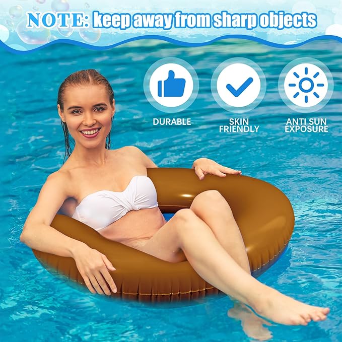 6 Pcs Inflatable Pool Floats 24 Inches Swim Tube Bulk Swimming Ring Pool Floaties for Beach Party Decorations Women and Men River Lake Summer Vacation Holiday(Light Brown)