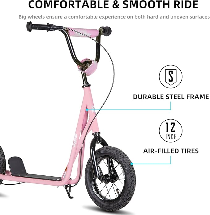 JOYSTAR Kick Scooter for Ages 5-9 Years Old Boys Girls, 12 Inch Big Wheels Scooters for Kids, Teens and Adults, Rear Brake and Adjustable Handlebar, Kids Scooter