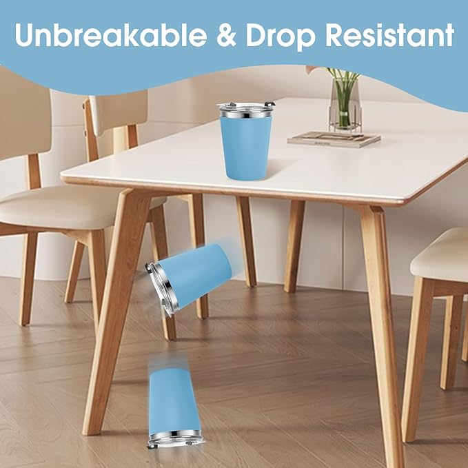 Kids Cups with Straws and Lids Leak Proof, 12oz Sippy Cups for Toddlers 1-3, 2 Pack Spill Proof Cup Stainless Steel Kids Cups with Lids for School, Outdoor (Blue & Yellow)