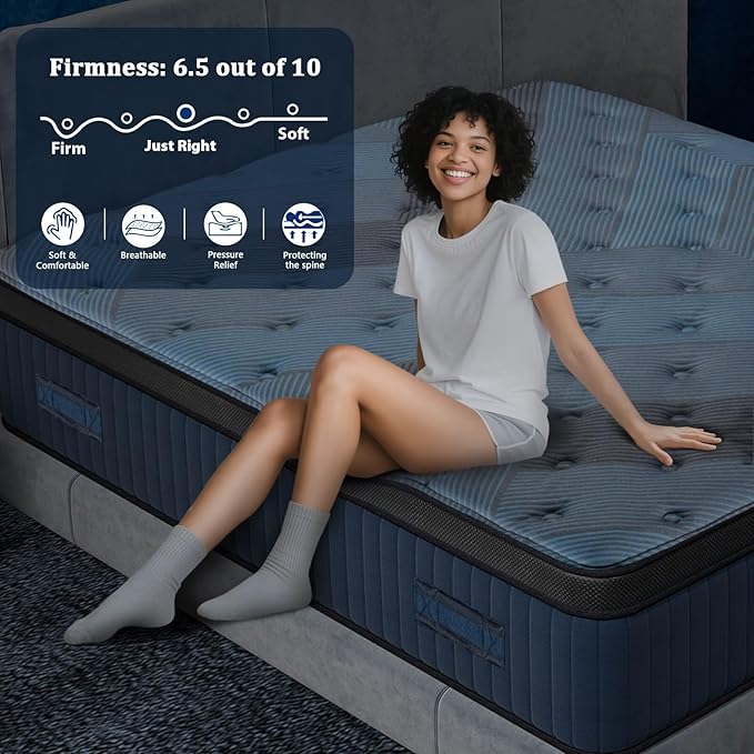 10 Inch Full Size Mattress in a Box, Medium Firm Hybrid with Lumbar Foam and Zoned Pocket Springs for Pressure Relief and Edge Support