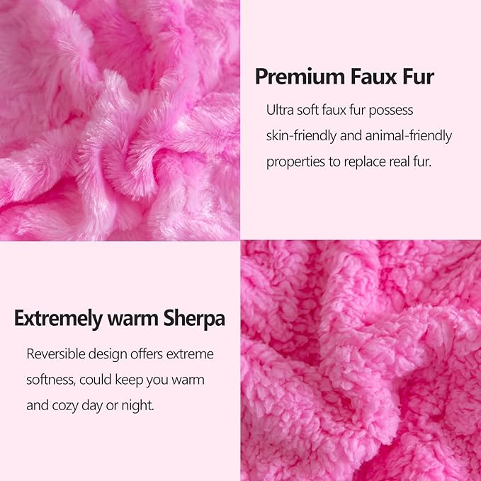 NEWCOSPLAY Super Soft Faux Fur Throw Blanket for Couch Pink Sherpa Fuzzy Plush Warm Blanket for Sofa Bed (Pink, Throw(50"x60"))