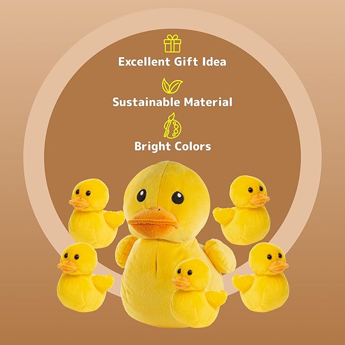 PREXTEX Plush Duck Toys Stuffed Animal with 5 Ducks Baby Stuffed Animals - Big Duck Zippers 5 Little Plush Baby Ducklings - Duck Plush Toys for Kids 3-5 - Duck and Duckling Toy - Gift for Duck Lovers