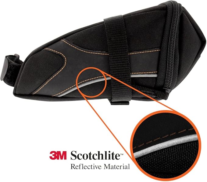 BV Strap-On Bike Bag with Reflective Material - Capacious Saddle Bag with Seperate Divider for Small Items & Room for All Your Essentials - Bike Pouch with Taillight Hanger for Maximum Safety