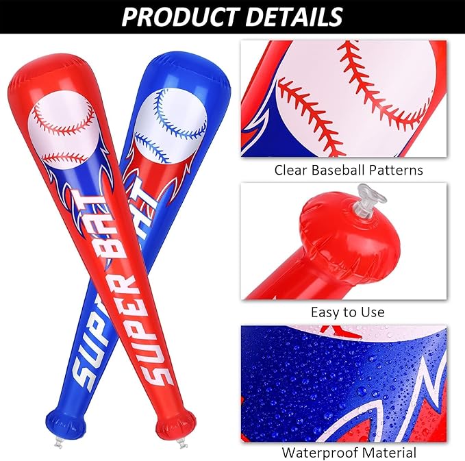 durony 8 Sets Inflatable Baseball Bats and Mini Foam Baseball Sports Stress Ball Sports Party Favors for Party Supplies Sport Theme Toy