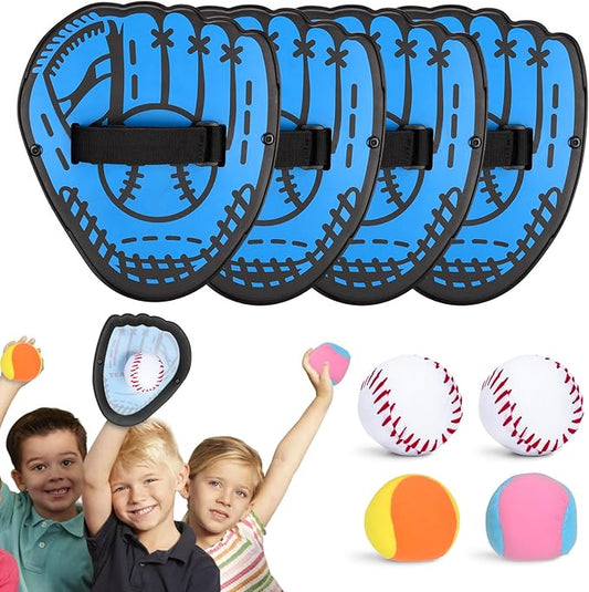 Toss and Catch Ball Sets, Toys Balls Catch Game with 4 Sticky Balls,Hook and Loop Toss Game Includes 4 Baseball Glove Paddles,Outdoor Yard Lawn Games for Ages 3+ Kids