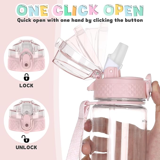 OLDLEY 17oz Kids Water Bottle for school Girls Boys, Motivational Water Bottles With Silicone Straw, Leak-Proof Tritan BPA-Free, Reusable water bottles for kids, Cherry Blossom