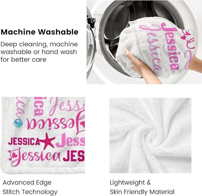 Custom Girl Blanket with Name Personalized Cute Mermaid Blanket for Newborn Customized Soft Flannel Throw Blanket Memorial Gift for Toddler on Birthday Baby Shower Christmas