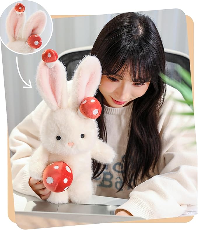 PEACH CAT Mushroom Bunny Stuffed Animals 15.7" Cute Rabbit Plushies Soft Plush Toys Gifts for Kids White