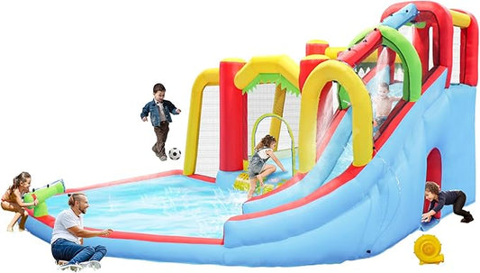 Inflatable Bounce House for Kids, Jumping Castle, Long Slide, Basketball, Funny Tunnel, Soccer, Climbing Wall, Kids Jumper Included Blower