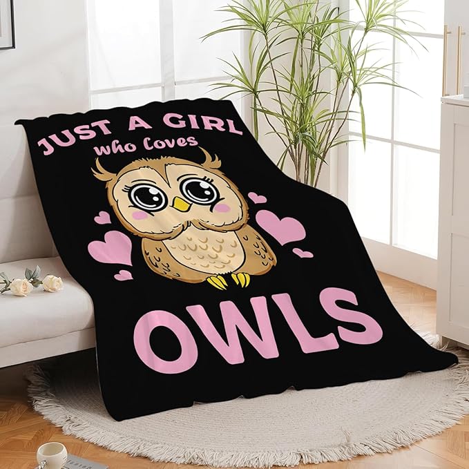 Owl Blanket Just A Girl Who Loves Owls Throw Blanket Gifts for Kids Girls Boys Adults Women Men Super Soft Cozy Plush Fluffy Fuzzy Fleece Blanket Decor 40''X50''