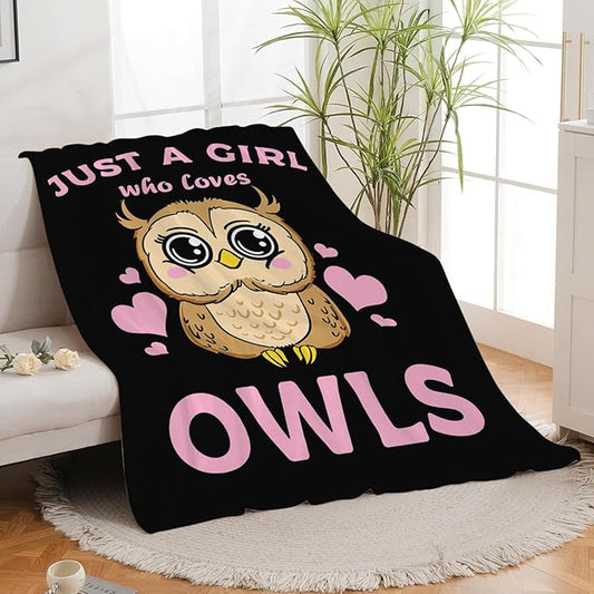Owl Blanket Just A Girl Who Loves Owls Throw Blanket Gifts for Kids Girls Boys Adults Women Men Super Soft Cozy Plush Fluffy Fuzzy Fleece Blanket Decor 60''X80''