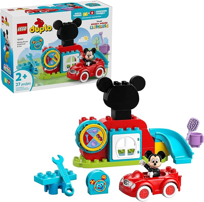 LEGO DUPLO Disney Mickey Mouse Clubhouse & Car Building Kit - Color Sorting Sensory Toy with Spinning Wheel - Toy for Toddlers, Girls, and Boys, Ages 2+ - Birthday Gift for Preschoolers - 10454