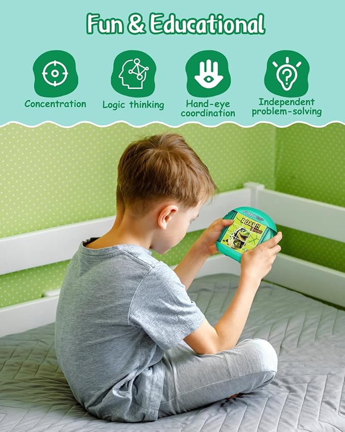 Rotating 3D Puzzle for Kids 3 4 5 6 7 Year Old, 4 Puzzles in 1, Handheld Game Fidget Toys for Travel, Cars & Plane, Fine Motor Skills Developing (Roar Dino Squad)