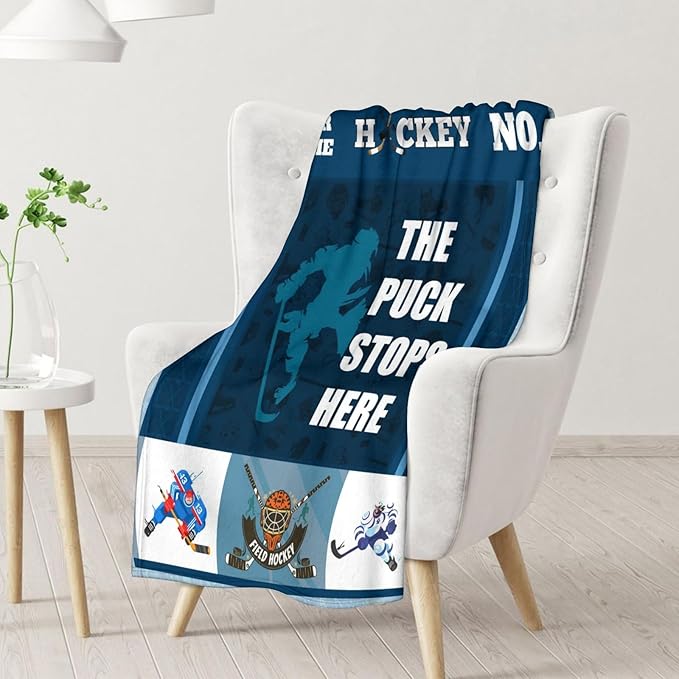 Personalized Hockey Gifts - Ice Hockey Blanket for Boys - Custom Kids Throw Blankets for Girls - 60"x80" Soft Plush Throws for Couch, Office