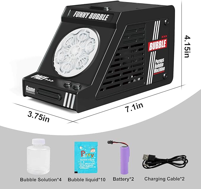 2PCS Bubble Machine,Automatic Bubble Blower Operated by Plugin or Rechargeable Batteries,Big Bubbles Toys for Kids,Weddings Gifts Party Favors (Black+Red)