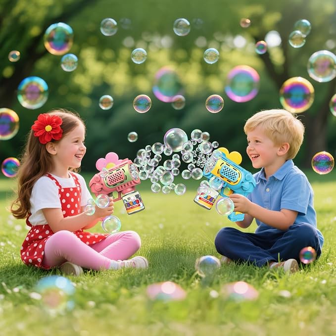 EagleStone Bubble Gun Toys for 3+ Year Old Kids Boys Girls, 2 Pack Automatic Bubble Machine with Bubble Solution, Summer Outdoor Kids Toys for Ages 3-4,4-6,5-7, Birthday Gifts for 3 4 5 6 7 8 Year Old