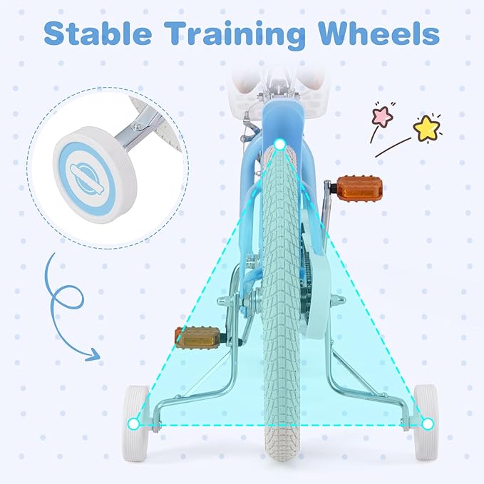 BABY JOY Kids Bike, 12 14 16 18 20 Inch Boys Girls Bike w/Adjustable Seat, Removable Basket, Handbrake & Coaster Brake, Training Wheels or Kickstand, Kids Bicycle with Multi-Color