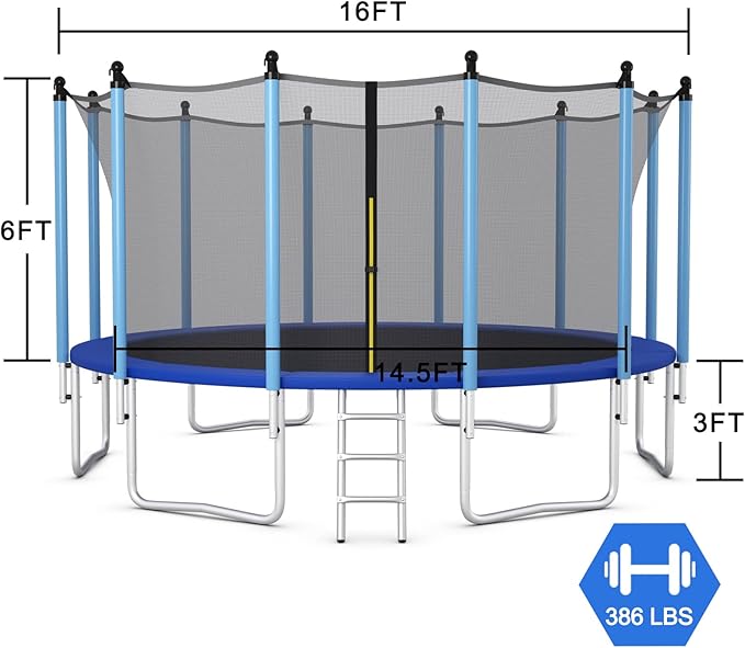 Giantex Trampoline for Kids Adults, ASTM Approved 8 10 12 14 15 16Ft Big Trampoline with Ladder, Thickness Steel Pipes Wear-Resistant All Weather Outdoor Large Recreational Trampoline with Net