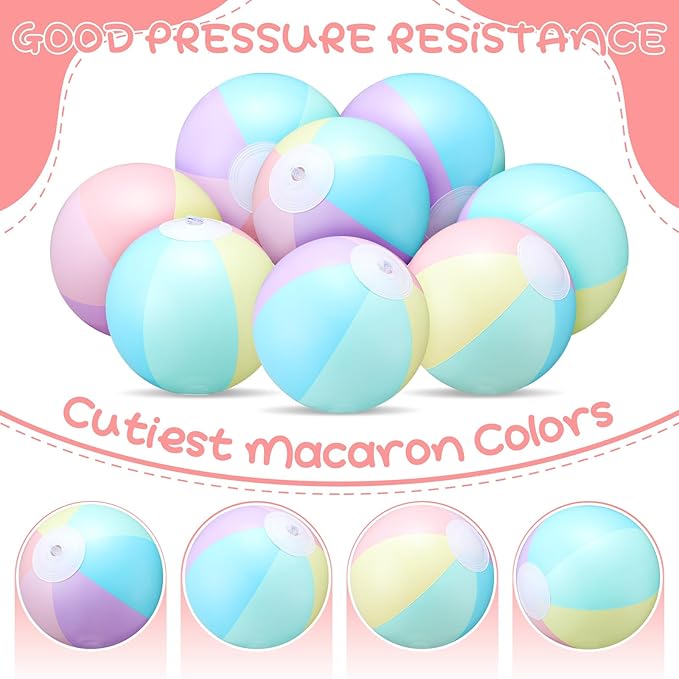 24 Pcs Inflatable Beach Balls Bulk Pastel Color Jumbo Big Macaron Beach Balls for Adults Summer Swimming Pool Water Games Party Favor(8 Inch)