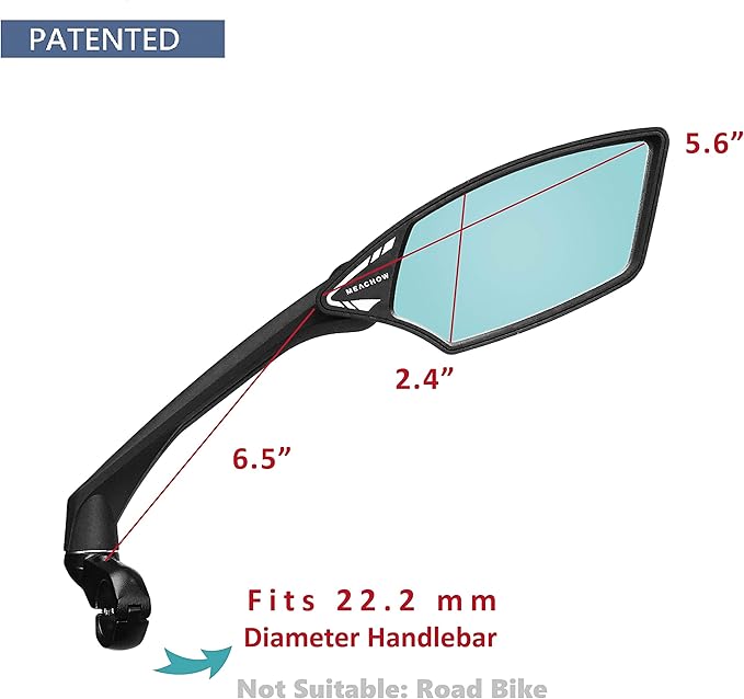 MEACHOW New Scratch Resistant Glass Lens,Handlebar Bike Mirror, Rotatable Safe Rearview Mirror, Bicycle Mirror, (Blue Right Side) ME-006RB