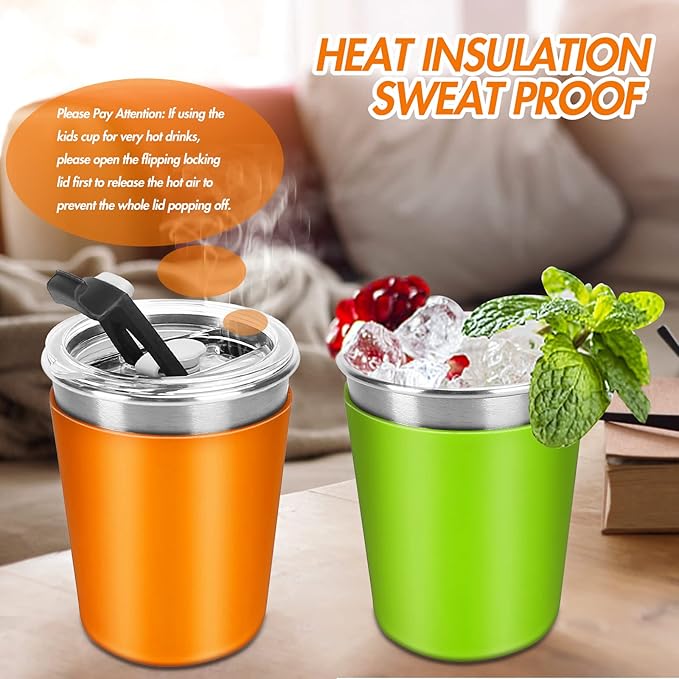 Kids Cups with Straws and Lids Leak Proof, 12oz Sippy Cups for Toddlers 1-3 No Spill, 6 Pack Spill Proof Cup Stainless Steel Kids Cup with Lids for School, Outdoor