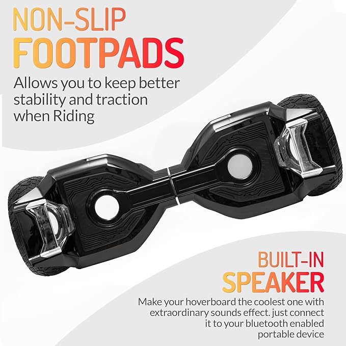 8.5” All Terrain Hover Board, Off Road Self Balancing Scooter with Bluetooth and LED Lights, UL2272 Safety Certified (Black)