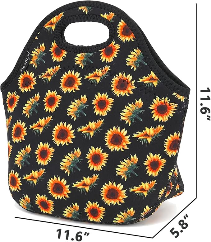 FlowFly Neoprene Lunch Tote Insulated Thermal Reusable Lunch Bag Box for Boys Men with Zipper (SunFlower)