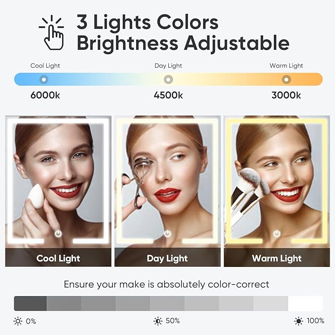 Vyre Metal Vanity Desk with Hooks, White Makeup Table with Mirror and Light, Adjustable Brightness, 2 Large Drawers, 6 Open Shelves, Vanity Set with Chair for Bedroom, Girls