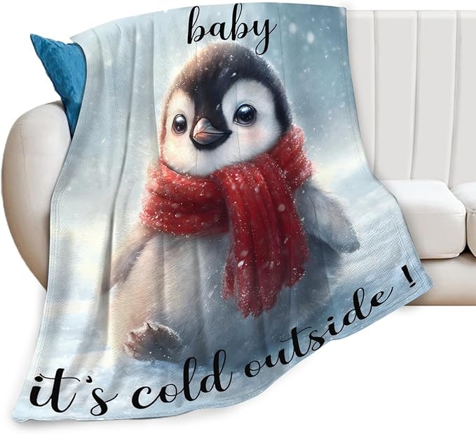 Penguin Blanket Gifts for Girls Boys Throw Cozy Plush Fleece Flannel Lightweight Fuzzy Party Blankets for Women Men 50"X40"