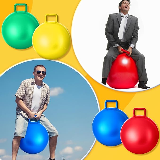 Lewtemi 4 Pcs 22 Inch Hopper Ball Carnival Outdoor Games Jumping Hopping Inflatable Bouncing Ball with Handle and Air Pump for Adult Sport Exercise