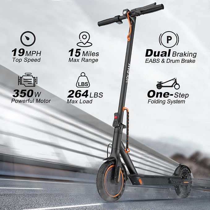 VOLPAM Electric Scooter, 350W/500W Powerful Motor, 8.5"/10" Solid Tires, 19/22Mph, 28/21/12 Miles Range,Dual Braking