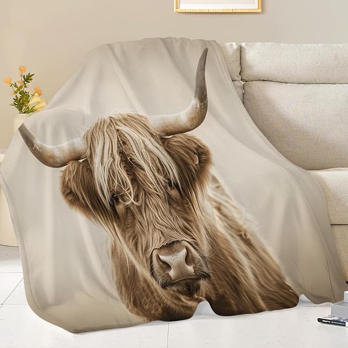 Highland Cow Blanket Gifts for Girls Boys Longhorn Cattle Throw Blankets Cozy Plush Fleece Western Decor Flannel Fuzzy for Women Men 80"X60"