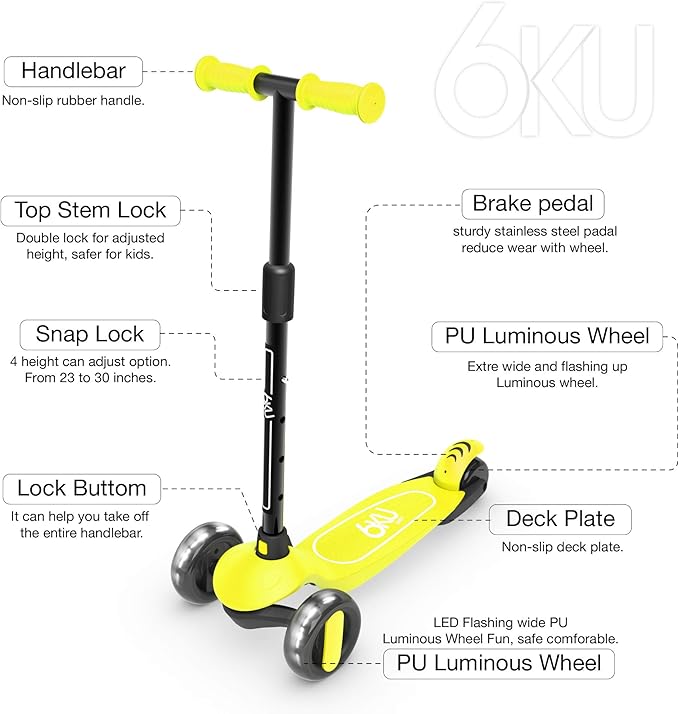 6KU Scooter for Kids Ages 3-10 with Flash Wheels, Kids Scooter 4 Adjustable Height, Toddler Scooter Extra-Wide PU LED Wheels, 3 Wheel Scooter for Kids for Girls & Boys Learn to Steer…