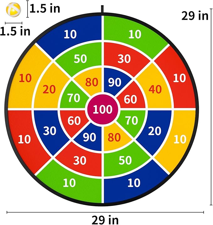 TEMI 29" Large Dart Board for Kids, Boys Toys Dartboards with 20 Balls, Indoor and Outdoor Sport Fun Party Play Game Toys, Birthday Gifts for Boys Girls 3 4 5 6 7 8 9 10 11 12 Years Old