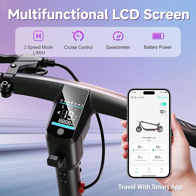 TST Electric Scooter for Adults, 19 Mph Top Speed, 15 Miles Long Range, 8.5" Solid and Pneumatic Tire, Commuting Electric Scooter with Cruise Control, Double Braking Systems App Control