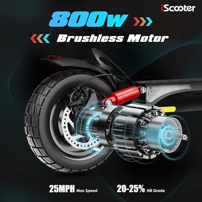 iScooter Electric Scooter, 10" Tires, 800W Motor E-Scooter Up to 25/28 Miles Range, Top Speed 24/28 MPH, Adjustable Handlebar Height, Folding Commuting Electric Scooter for Adults-(Optional Seat)