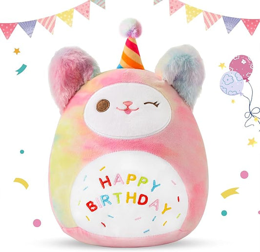 Sioloc10.6 Rainbow Birthday Cat Plush Pillow - Soft Kitten Stuffed Animal Toy, for Kids, Toddlers, Birthday Decor