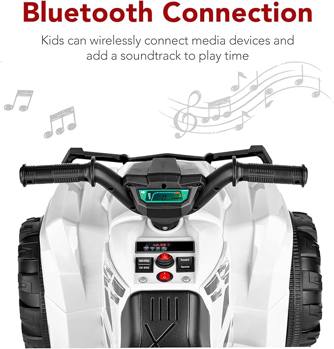 Best Choice Products 12V Kids Ride-On Electric ATV, 4-Wheeler Quad Car Toy w/Bluetooth Audio, 2.4mph Max Speed, Treaded Tires, LED Headlights, Radio - White
