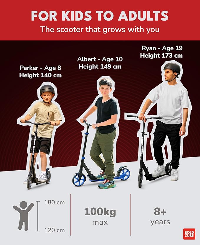 Big 2 Wheeler | Scooter for Kids & Teens Ages 7+ Years | Play & Commute | Front Suspension Fit with 200MM Wheels | Height Adjustable 86 to 111 cm