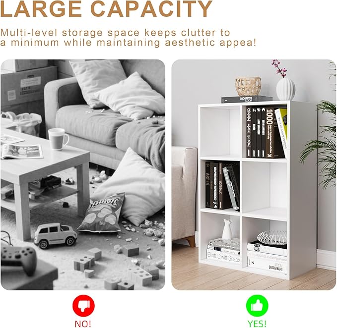 Kid's Bookshelf | 6-Cube Organizer | Kids' Room Book Shelf | Kids Toy Shelf- Anti-Tipping Design. Suitable for Kid's Rooms, bedrooms, Studies.（for Books, Toys, etc. Easy to Assemble）