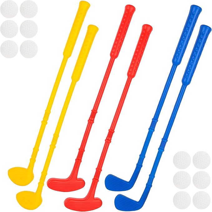 Toddlers Golf Set Kids Plastic Mini Golf Clubs Include 6 Golf Clubs and 12 Balls for Outdoor Indoor Birthday Christmas Party Gifts, 3 Colors
