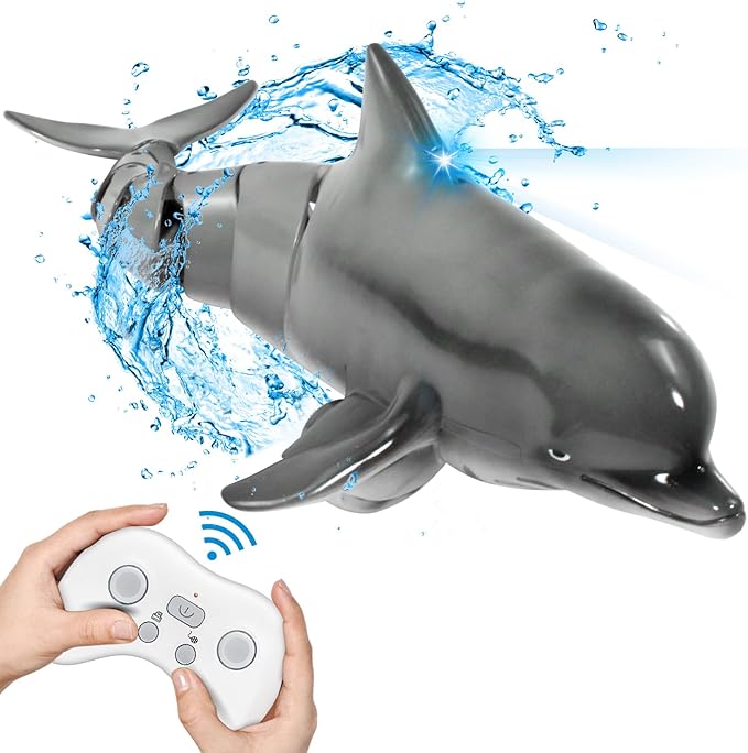 Remote Control Dolphin Shark, Water Pool Toys for Kids Ages 8-12, 2.4G High Simulation Oceanic Dolphins with Light, Swimming Bathroom Toys for 6+ Year Old Boys and Girls