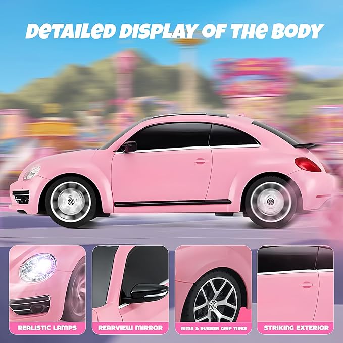 BEZGAR Officially Licensed Remote Control Car for Boys- 1:24 VW Pink RC Cars, Electric Sport Racing Hobby RC Toy Car for Kid, Model Car for Boys, Girls and Adult